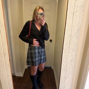 American Eagle Outfitters Black and White Plaid Mini Skirt
